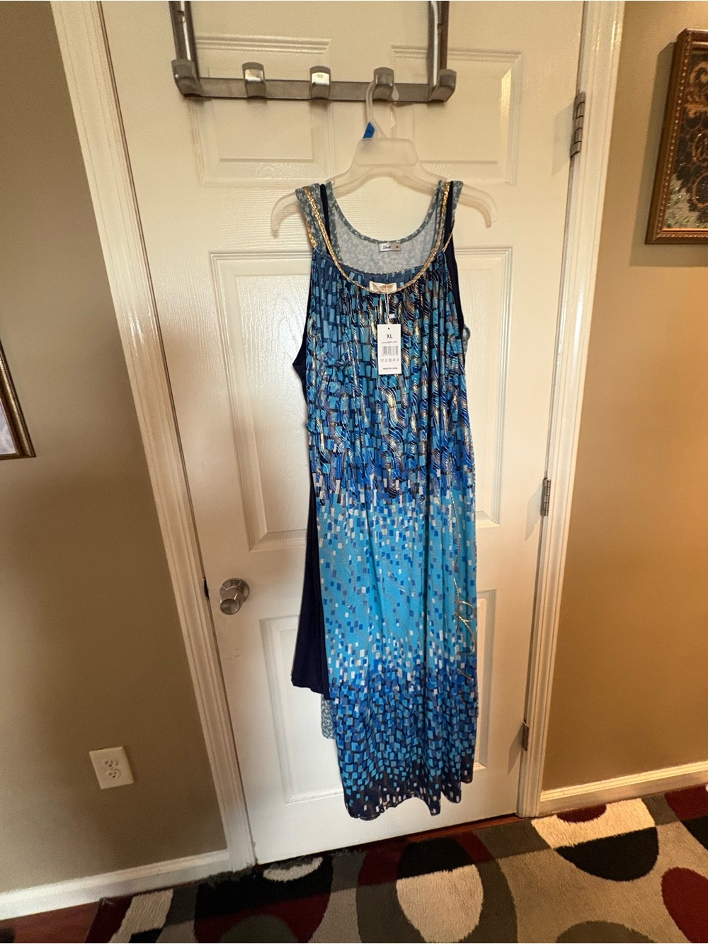 Sleeveless Blue Ombre Mosaic Maxi Dress